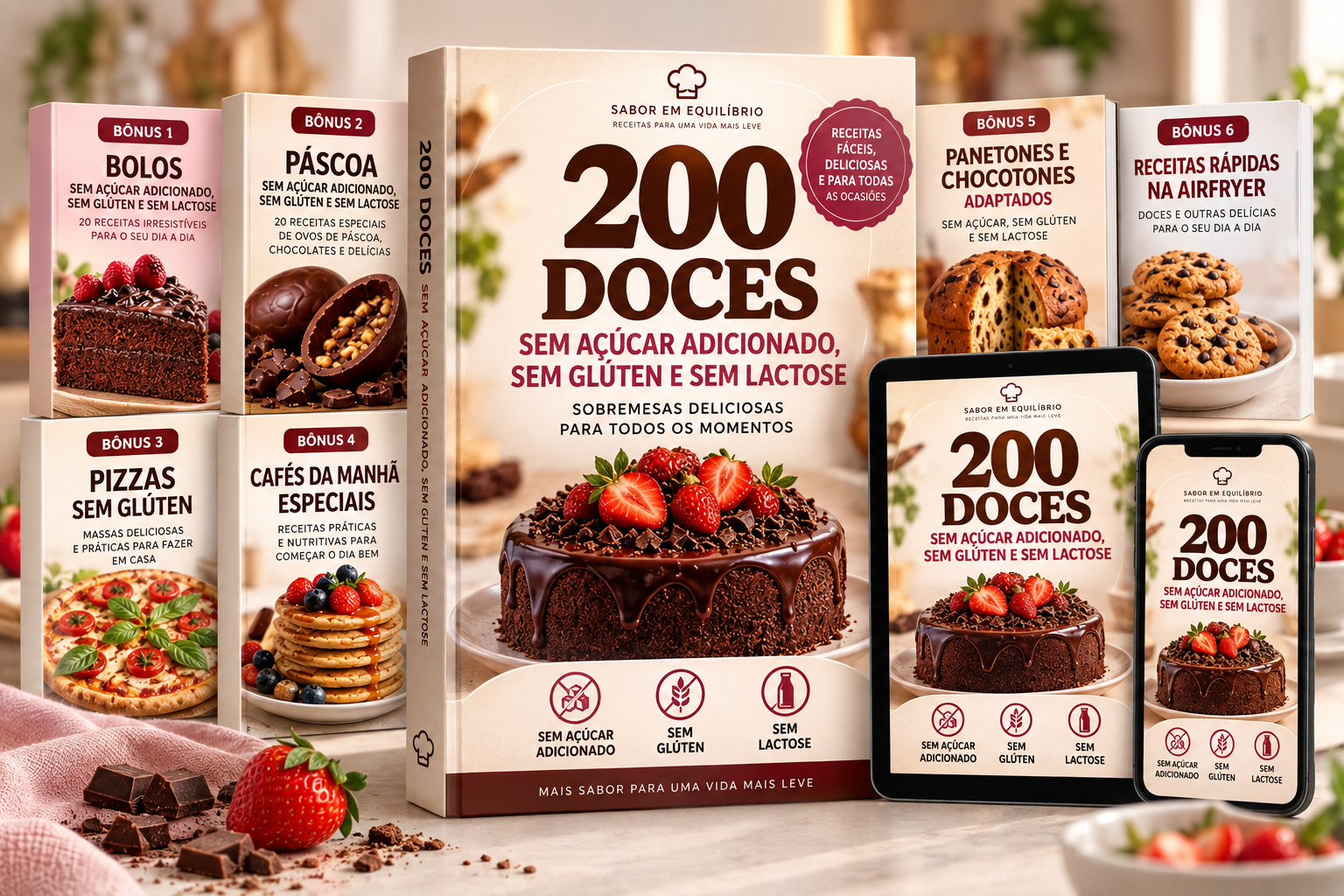 Coleção digital 200 Doces com seis livros bônus, tablet e celular